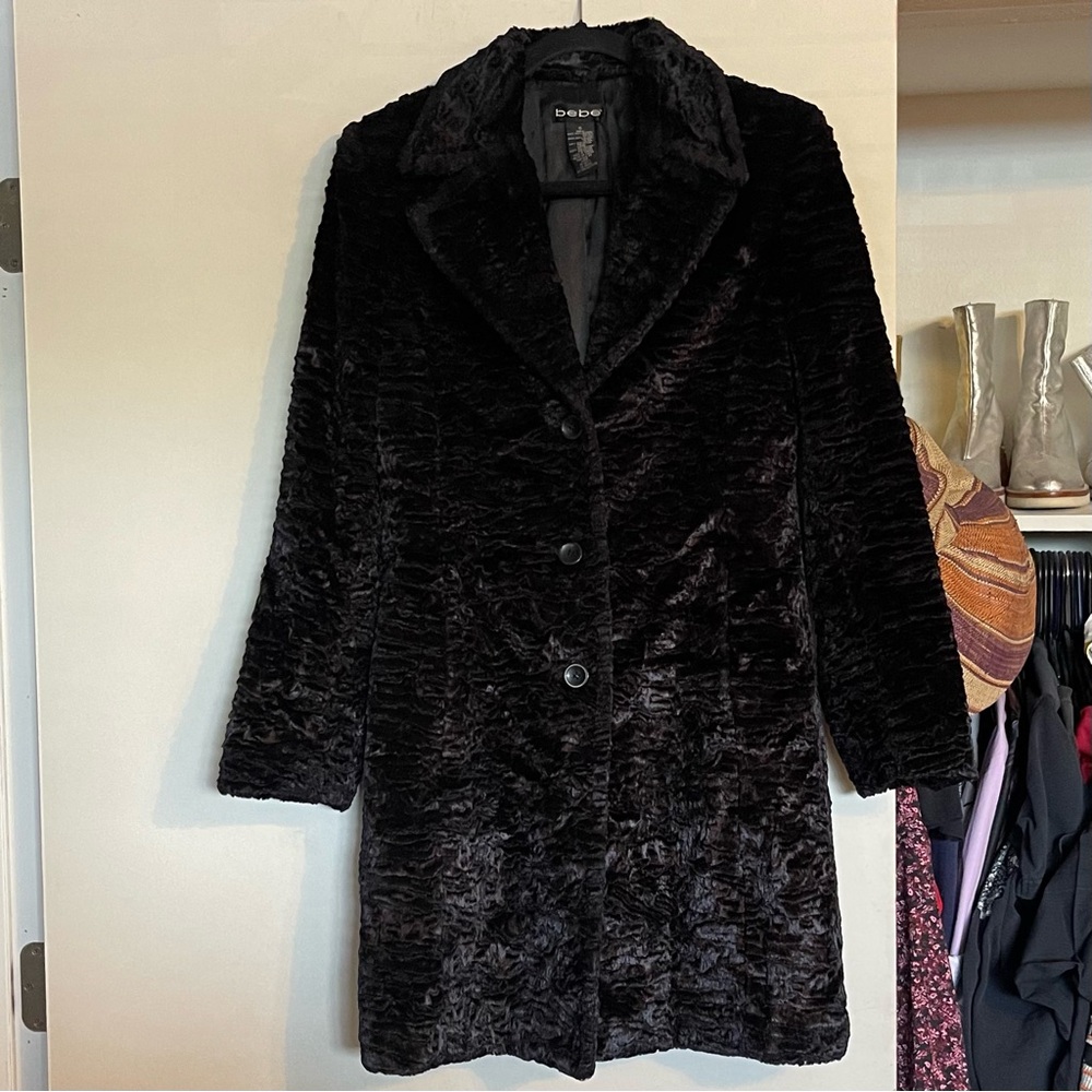 Bebe Vintage Y2k Faux Persian Lamb Coat sz S - Picture 4 of 6